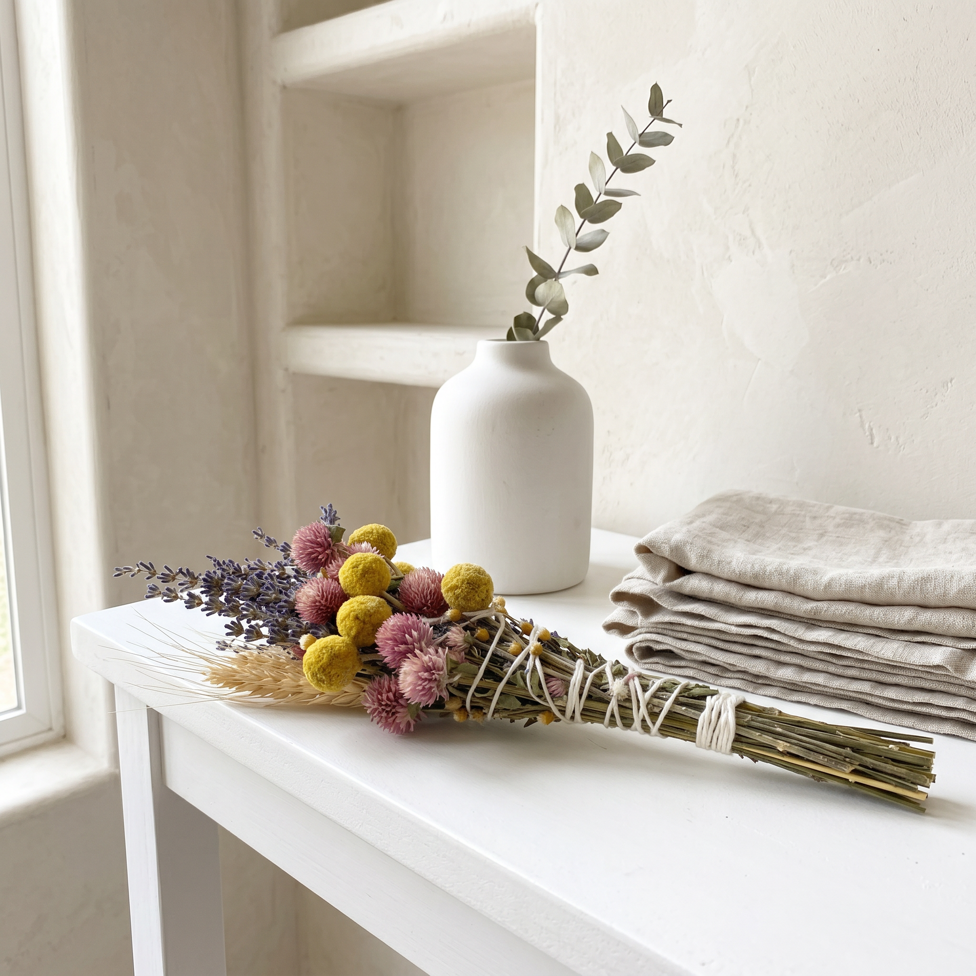Lavender & Wheat Floral Wand Smudge Stick 6" | Entry Console Wellness Lifestyle | Sunsum®