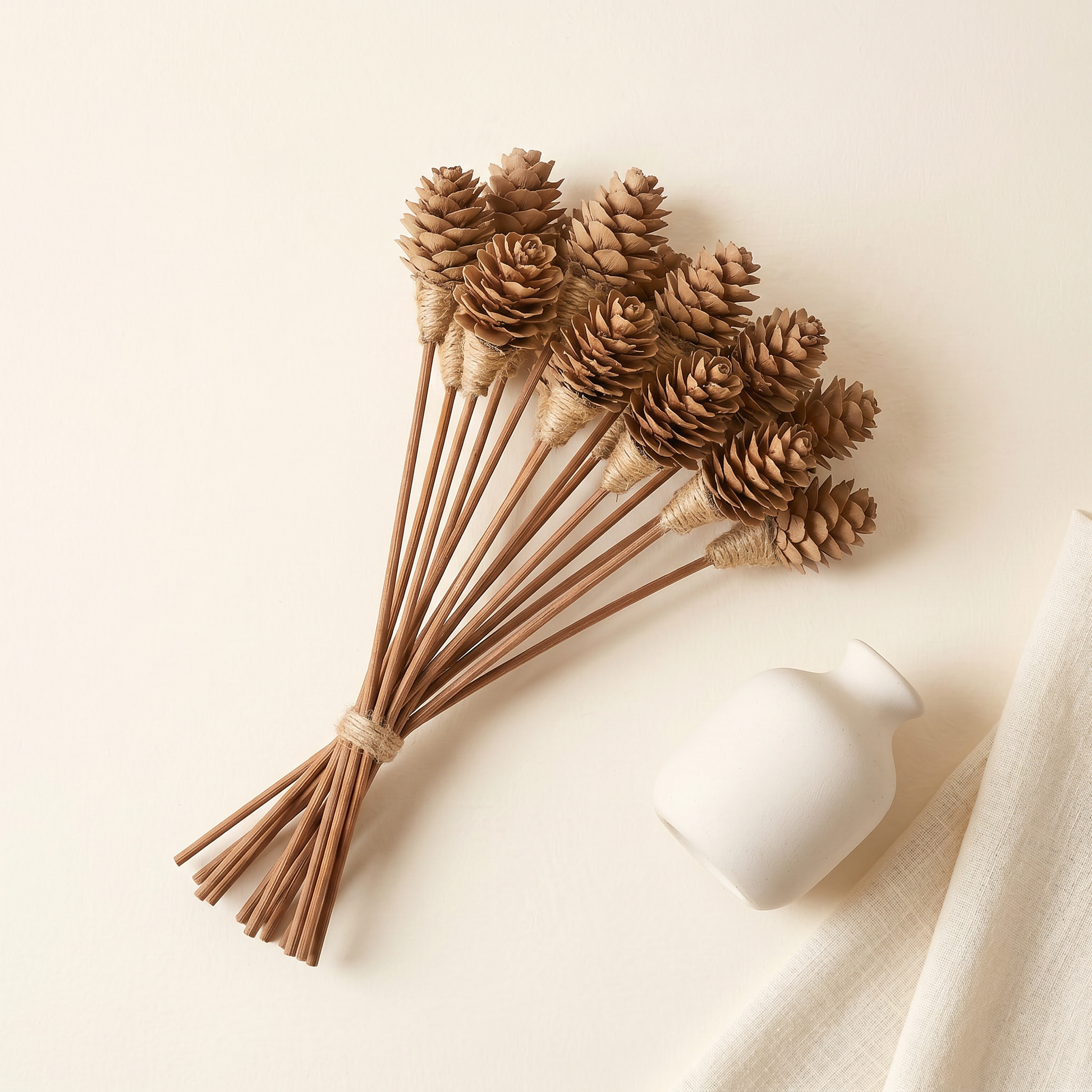 Mini Pine Cone Reed Diffuser Sticks 9" 16pk | Pine Cone Close-Up | Sunsum®
