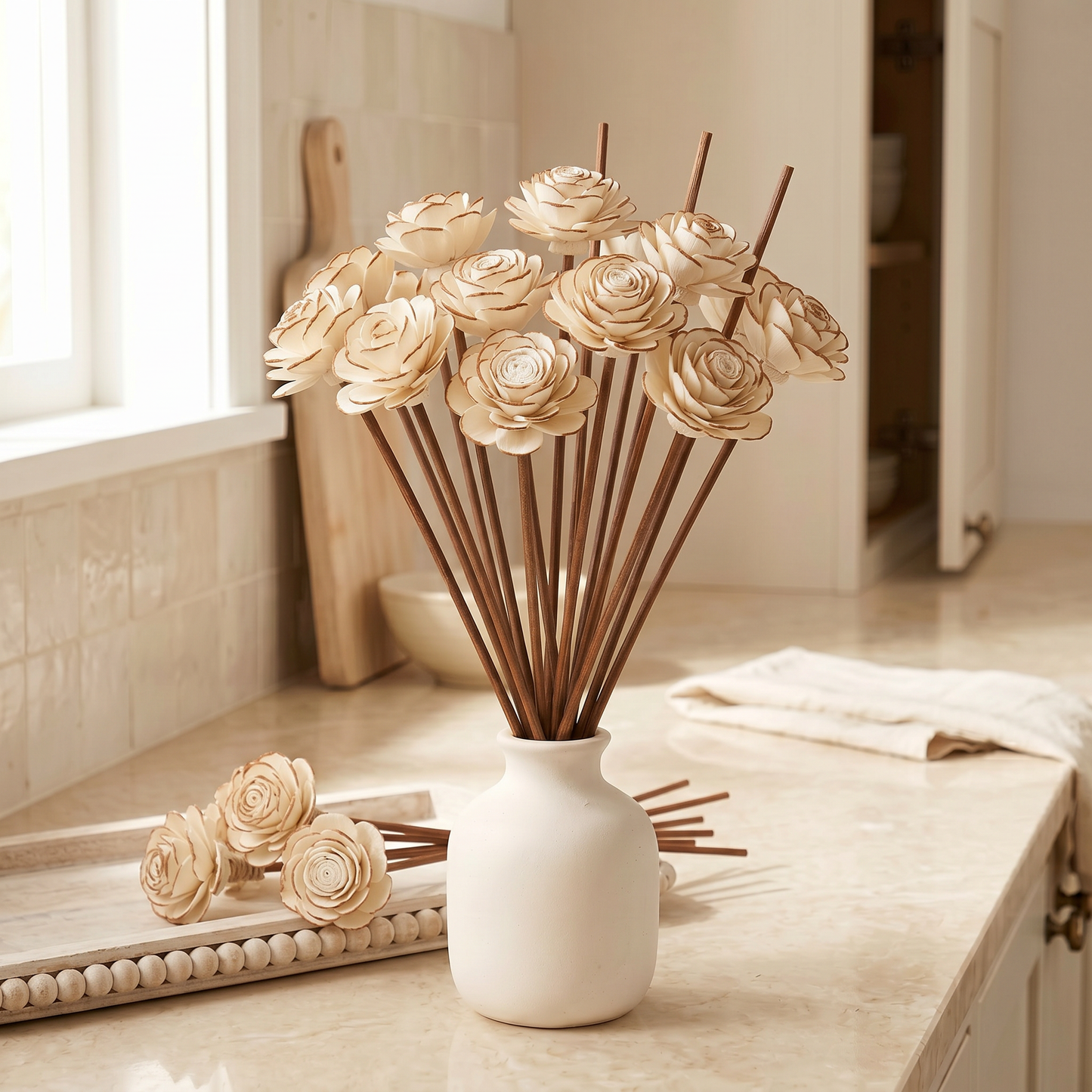 Sola Wood Flower Reed Diffuser Sticks 9" 12pk | Almond Brown | Sunsum®