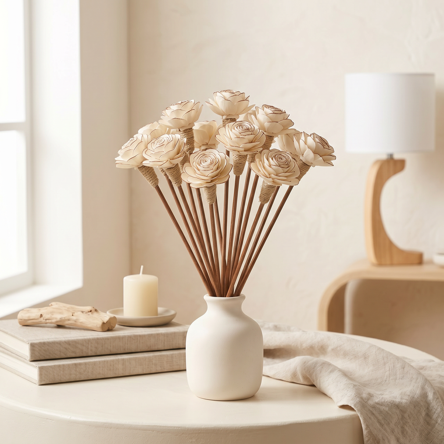 Sola Wood Flower Reed Diffuser Sticks 9" 12pk | Almond Brown Arrangement | Sunsum®