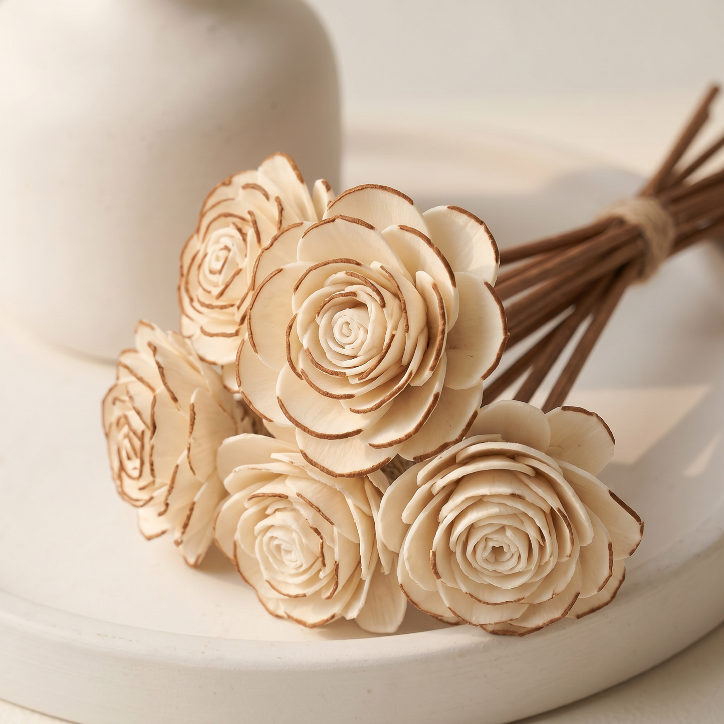 Sola Wood Flower Reed Diffuser Sticks 9" 12pk | Almond Brown Lifestyle | Sunsum®