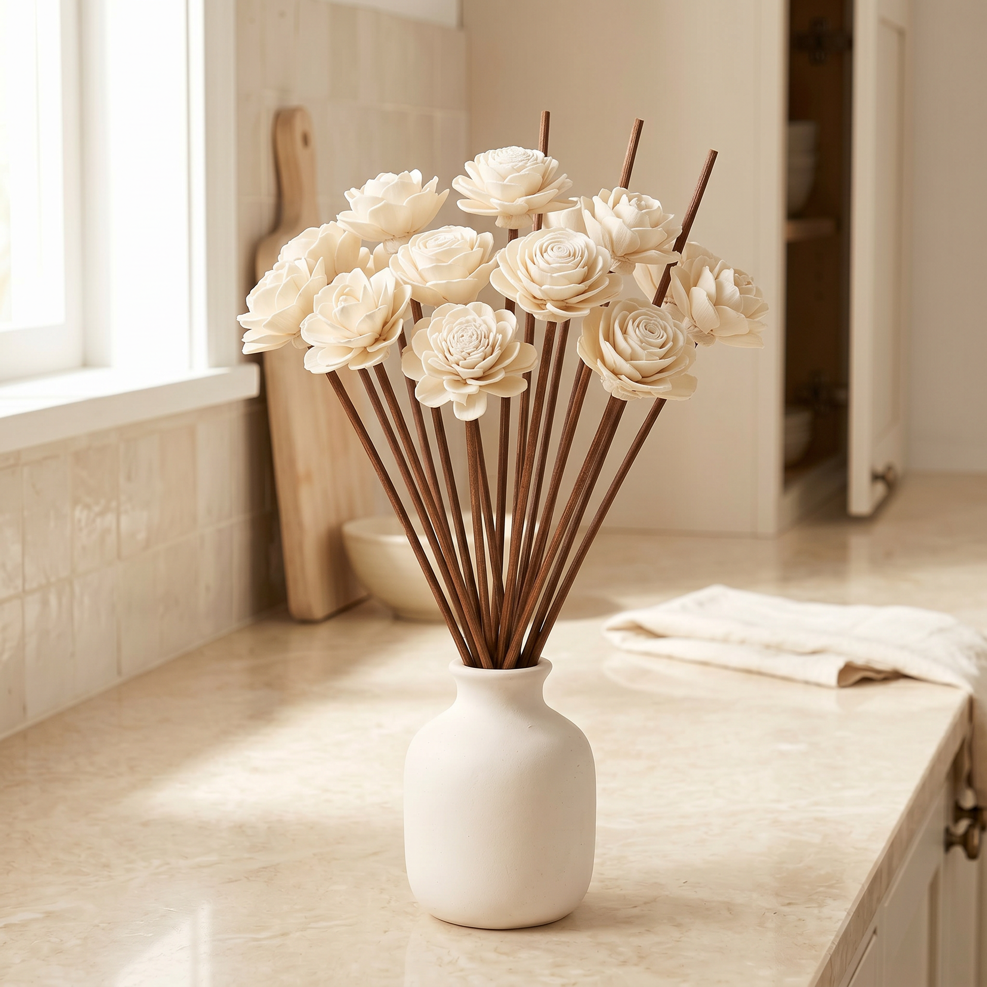 Sola Wood Flower Reed Diffuser Sticks 9" 12pk | Natural White | Sunsum®