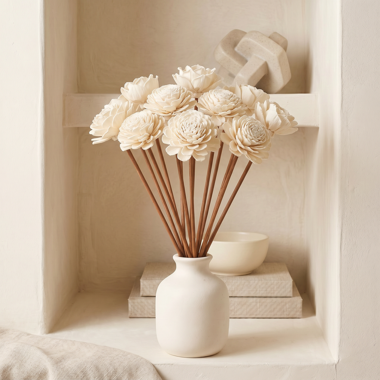 Sola Wood Flower Reed Diffuser Sticks 9" 12pk | Natural White Detail | Sunsum®
