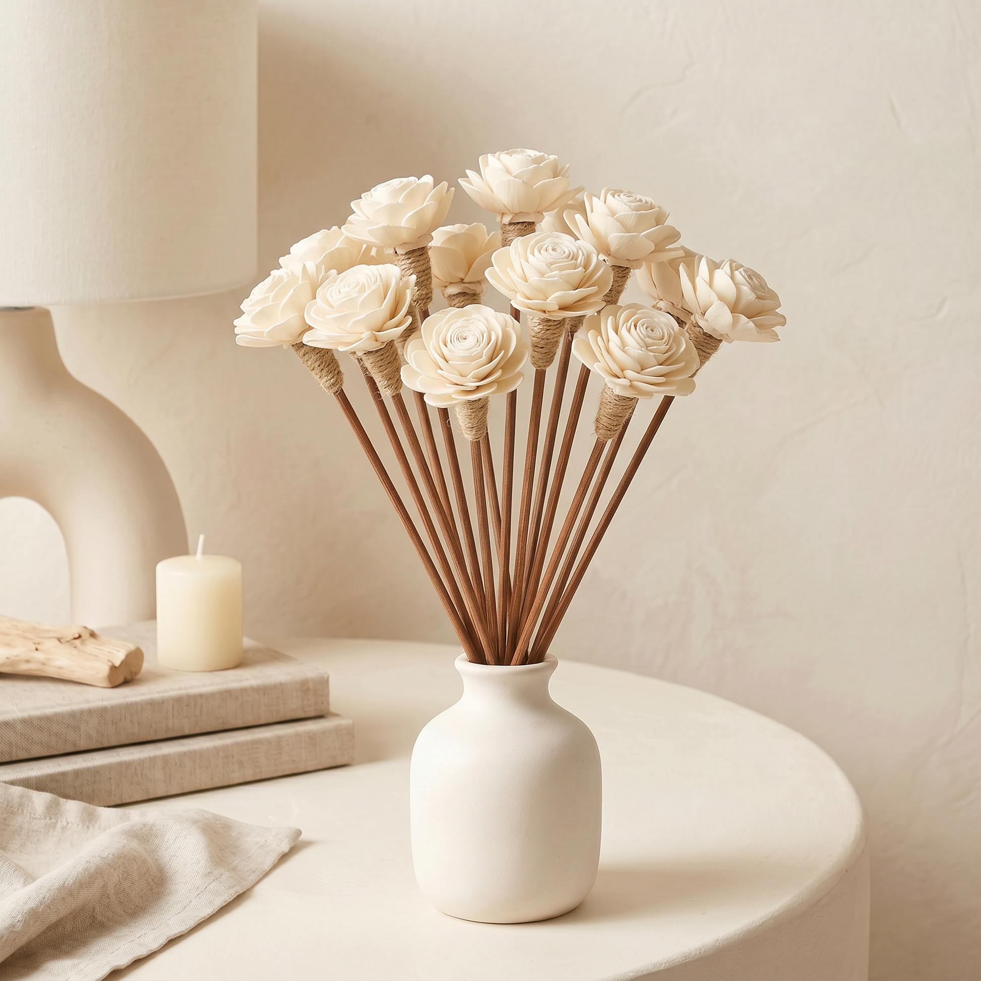 Sola Wood Flower Reed Diffuser Sticks 9" 12pk | Natural White Arrangement | Sunsum®