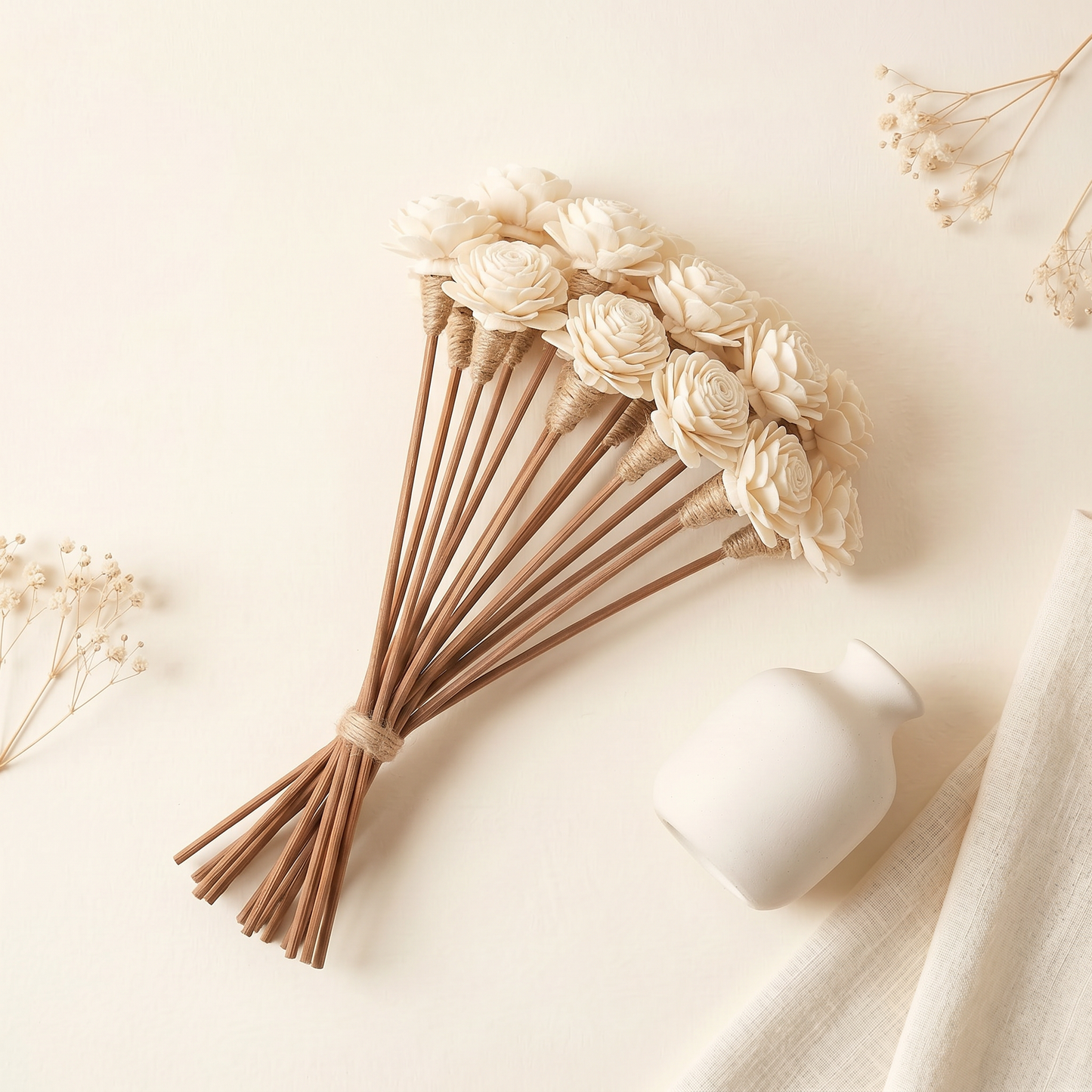 Sola Wood Flower Reed Diffuser Sticks 9" 12pk | Natural White Display | Sunsum®