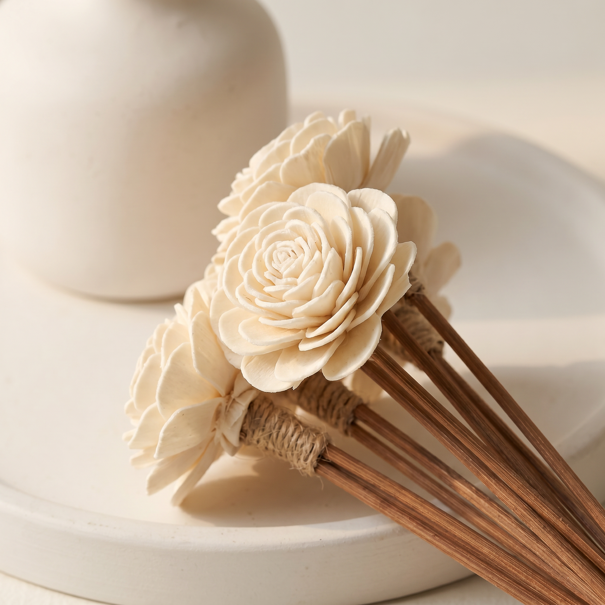 Sola Wood Flower Reed Diffuser Sticks 9" 12pk | Natural White Lifestyle | Sunsum®
