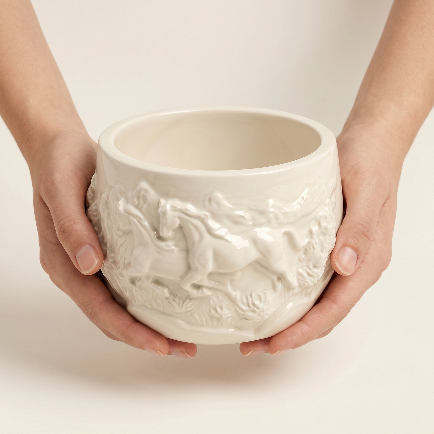 Mustang Horse Relief Planter | Pots & Planters | SUNSUM-X320 | hand holding for 3 inch scale | Sunsum®