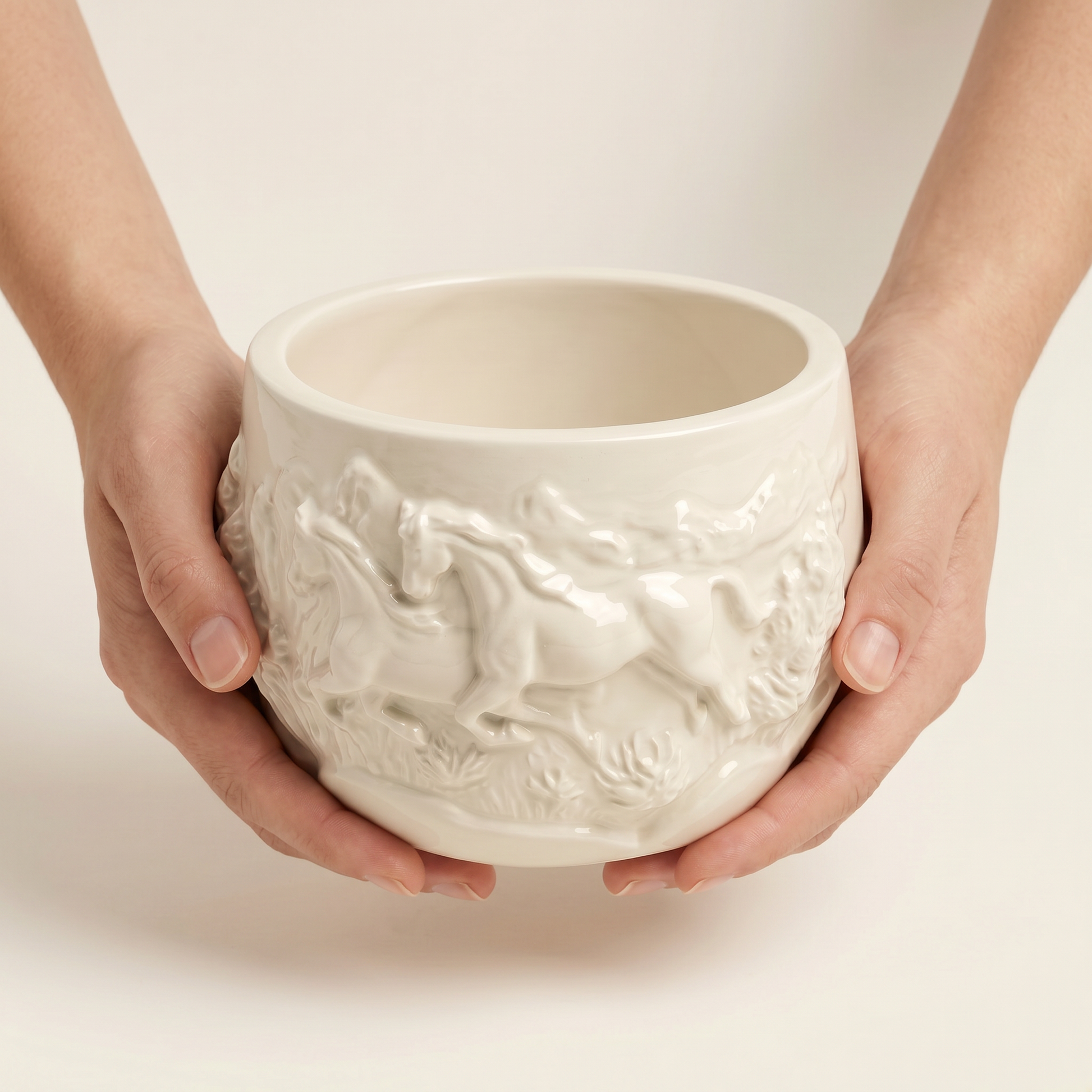 Mustang Horse Relief Planter | Pots & Planters | SUNSUM-X320 | hand holding for 3 inch scale | Sunsum®