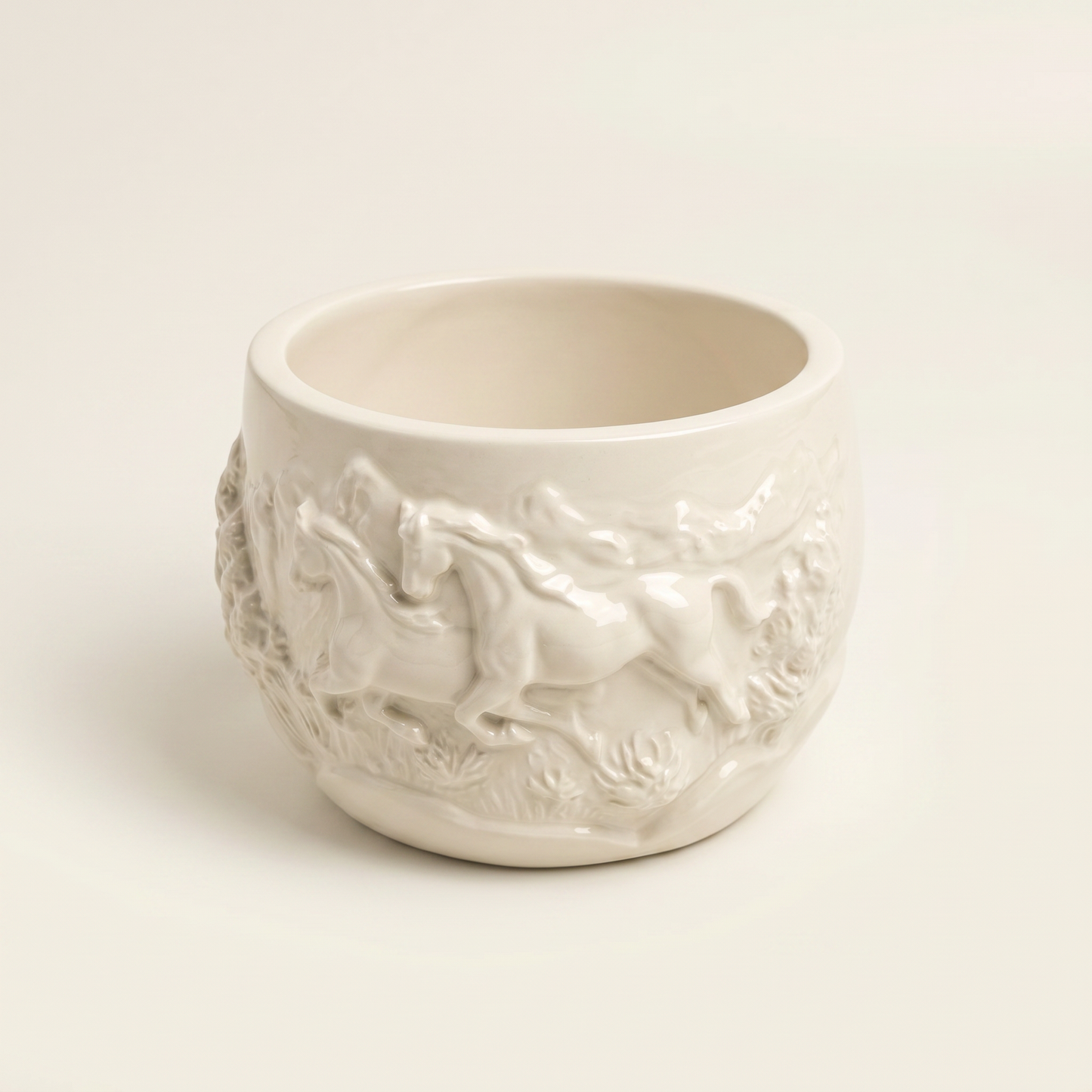 Mustang Horse Relief Planter — Gypsum White, 3" | Pots & Planters | SUNSUM-X320 | hero front view | Sunsum®