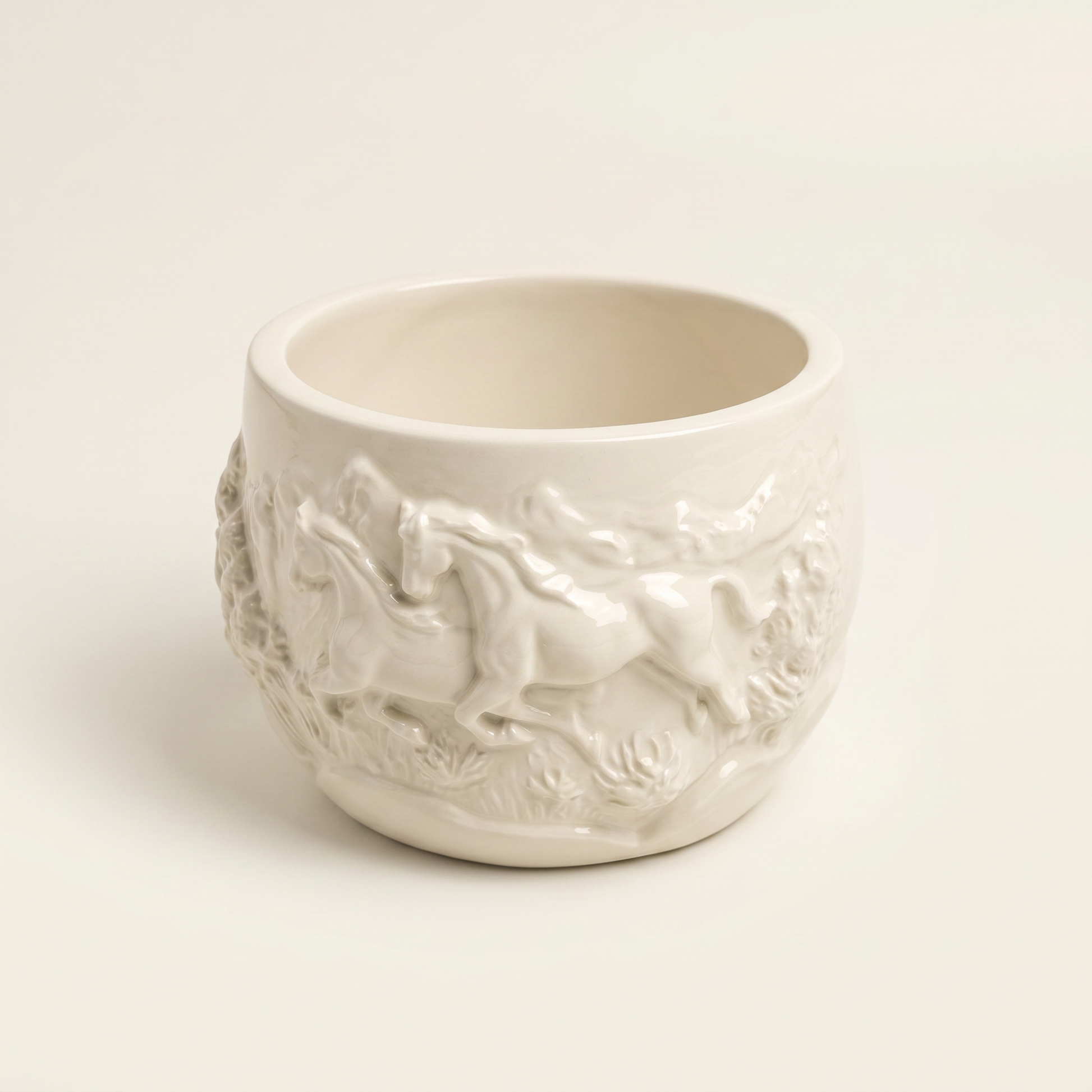 Mustang Horse Relief Planter — Gypsum White, 3" | Pots & Planters | SUNSUM-X320 | hero front view | Sunsum®