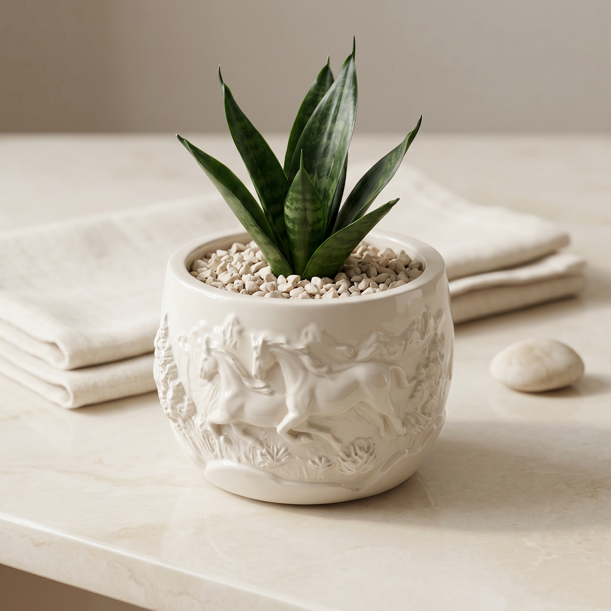 Mustang Horse Relief Planter | Pots & Planters | SUNSUM-X320 | lifestyle with snake plant | Sunsum®