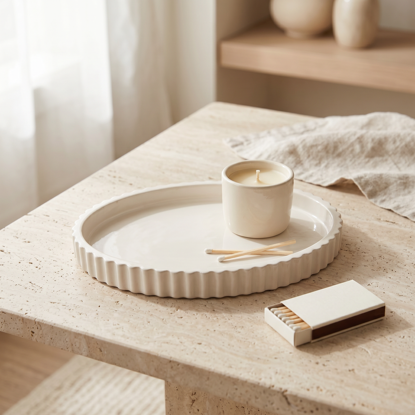 Scalloped Oval Tray | Decorative Trays | SUNSUM-X450 | coffee table styling with candle | Sunsum®