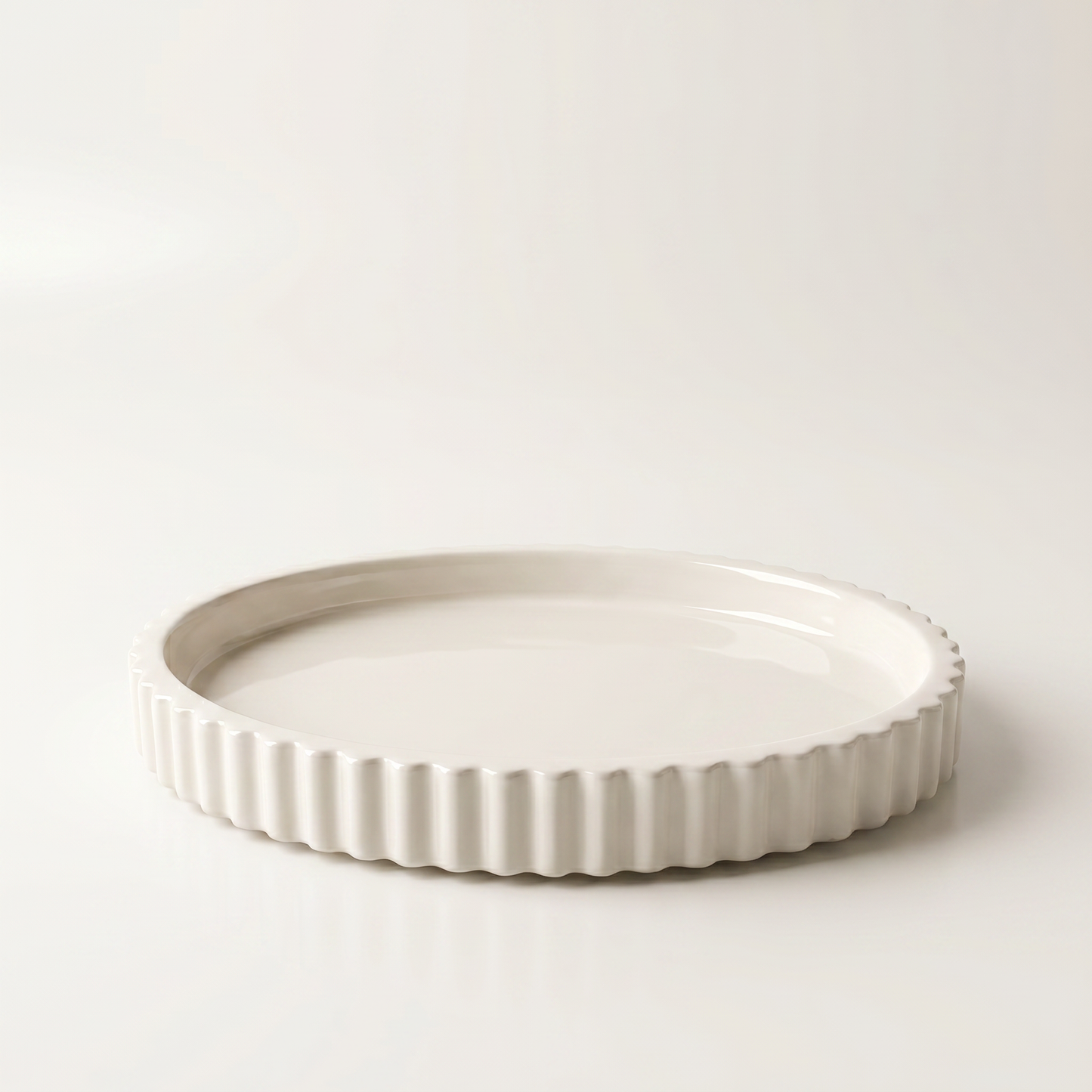 Scalloped Oval Tray — Handmade Gypsum White, 8" | Decorative Trays | SUNSUM-X450 | hero front view | Sunsum®