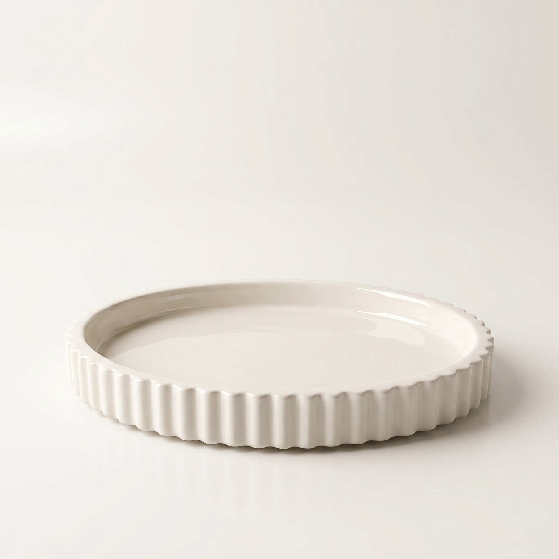 Scalloped Oval Tray — Handmade Gypsum White, 8" | Decorative Trays | SUNSUM-X450 | hero front view | Sunsum®