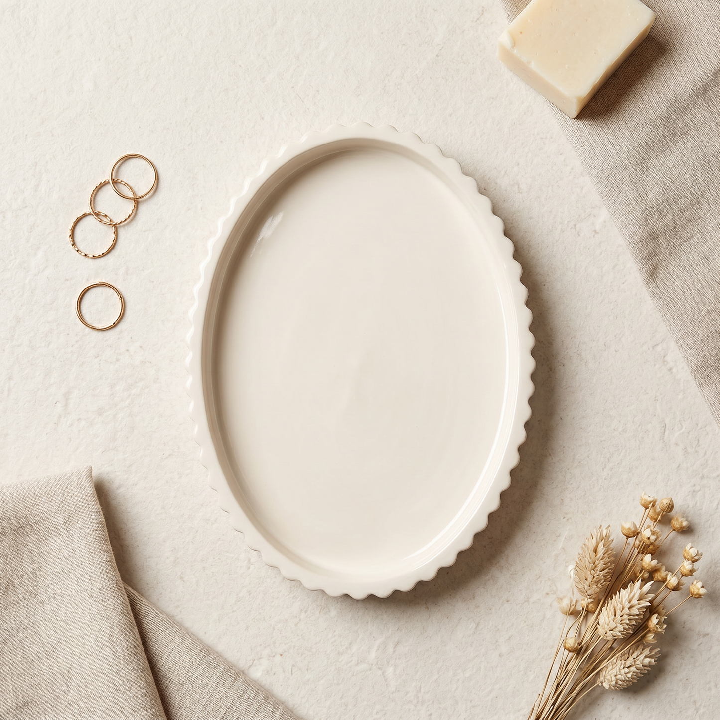 Scalloped Oval Tray | Decorative Trays | SUNSUM-X450 | premium flat lay | Sunsum®