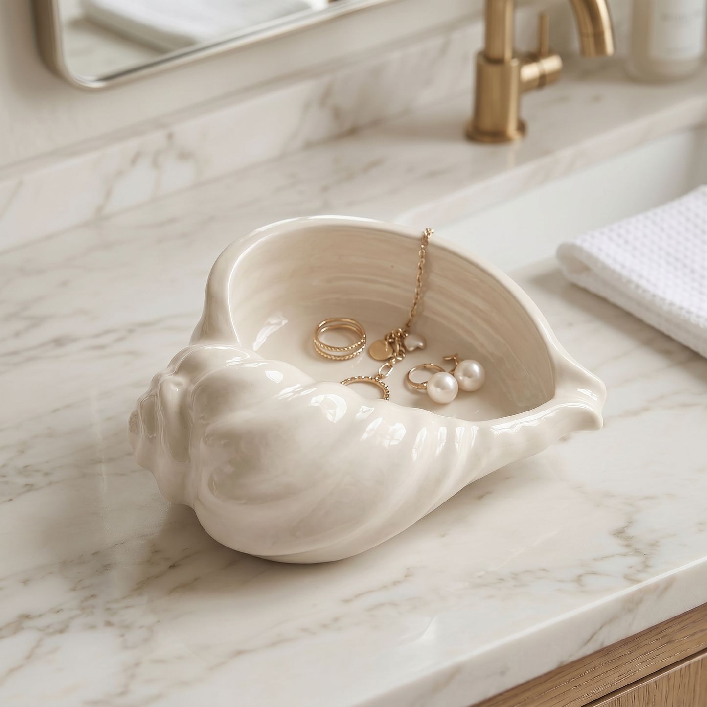 Nautilus Shell Bowl | Decorative Bowls | SUNSUM-X470 | bathroom vanity with gold jewelry | Sunsum®