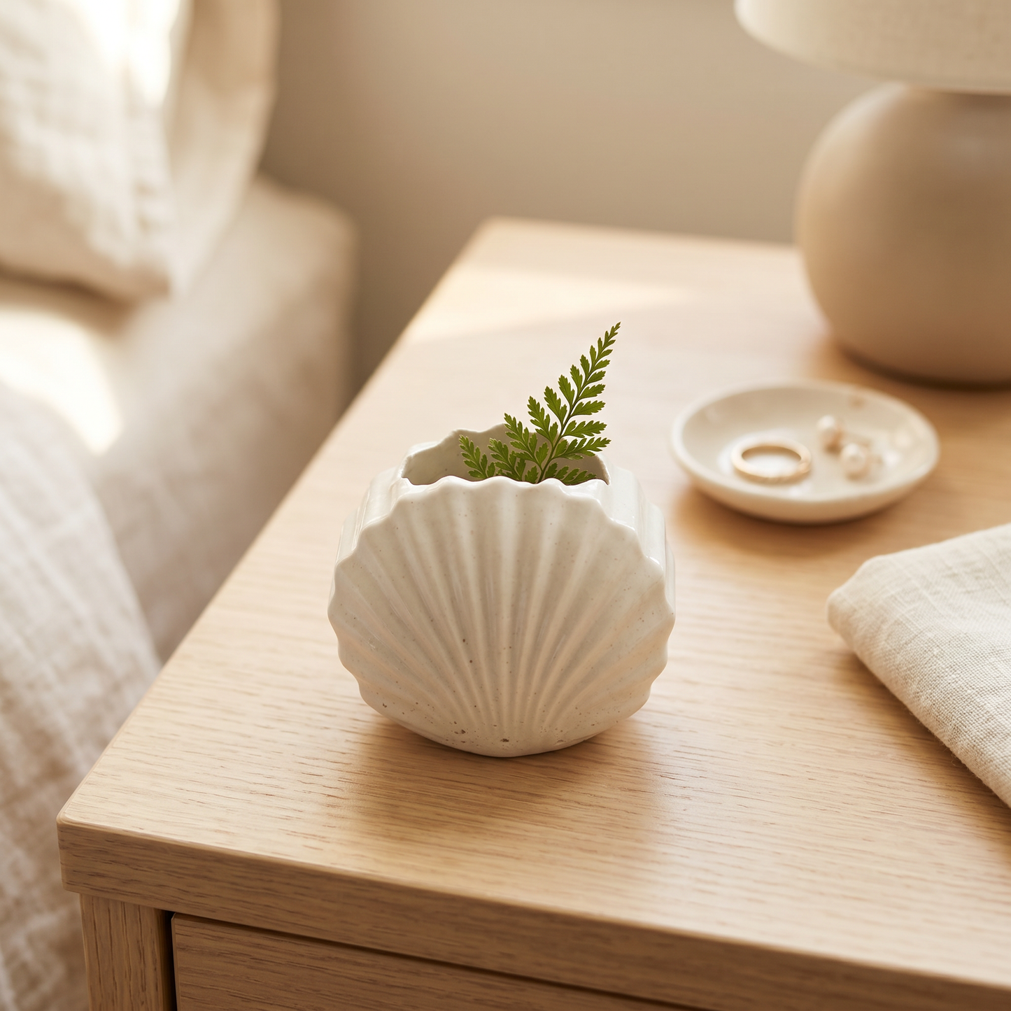Mini Clam Shell Planter | Decorative Bowls | SUNSUM-X480 | bedside with tiny fern and jewelry | Sunsum®