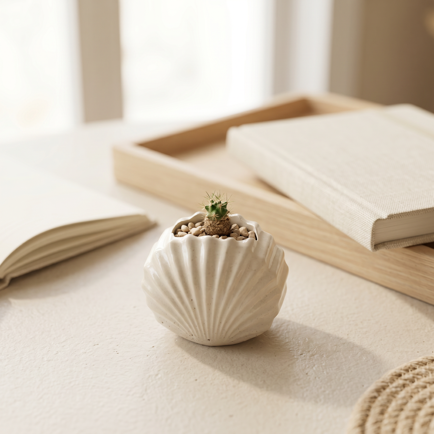 Mini Clam Shell Planter | Decorative Bowls | SUNSUM-X480 | desk styling with tiny cactus | Sunsum®