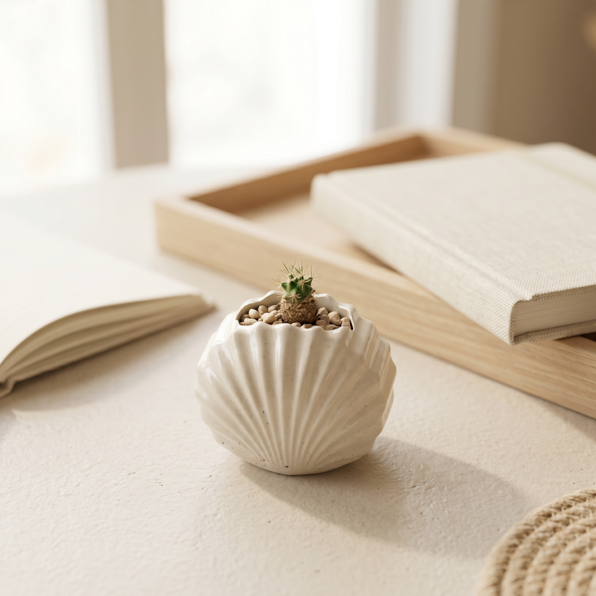 Mini Clam Shell Planter | Decorative Bowls | SUNSUM-X480 | desk styling with tiny cactus | Sunsum®