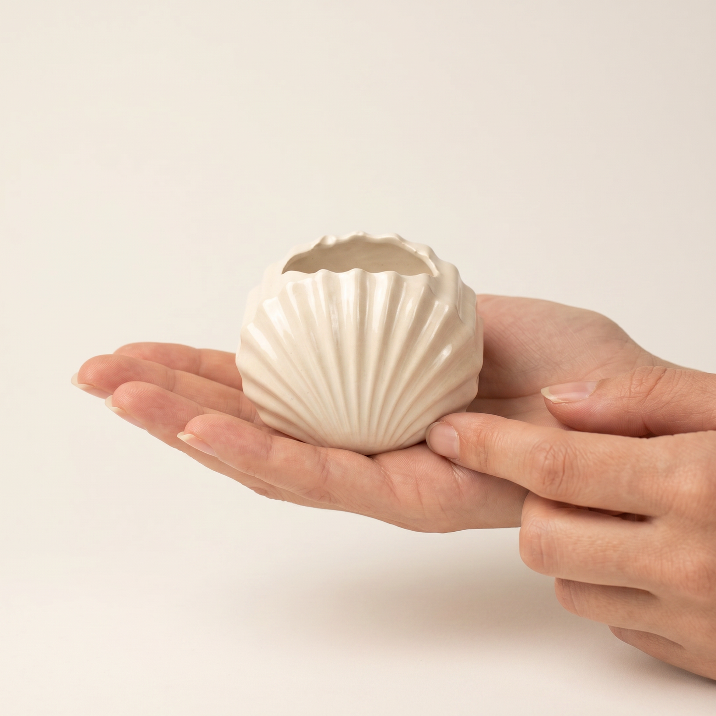 Mini Clam Shell Planter | Decorative Bowls | SUNSUM-X480 | hand holding for 3 inch scale | Sunsum®