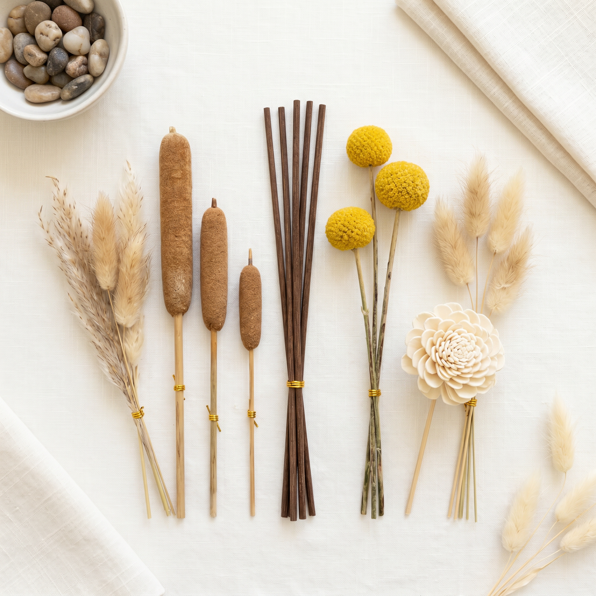 Wetlands Reed Diffuser Sticks | Cattails, Pampas & Craspedia Lifestyle | Sunsum®