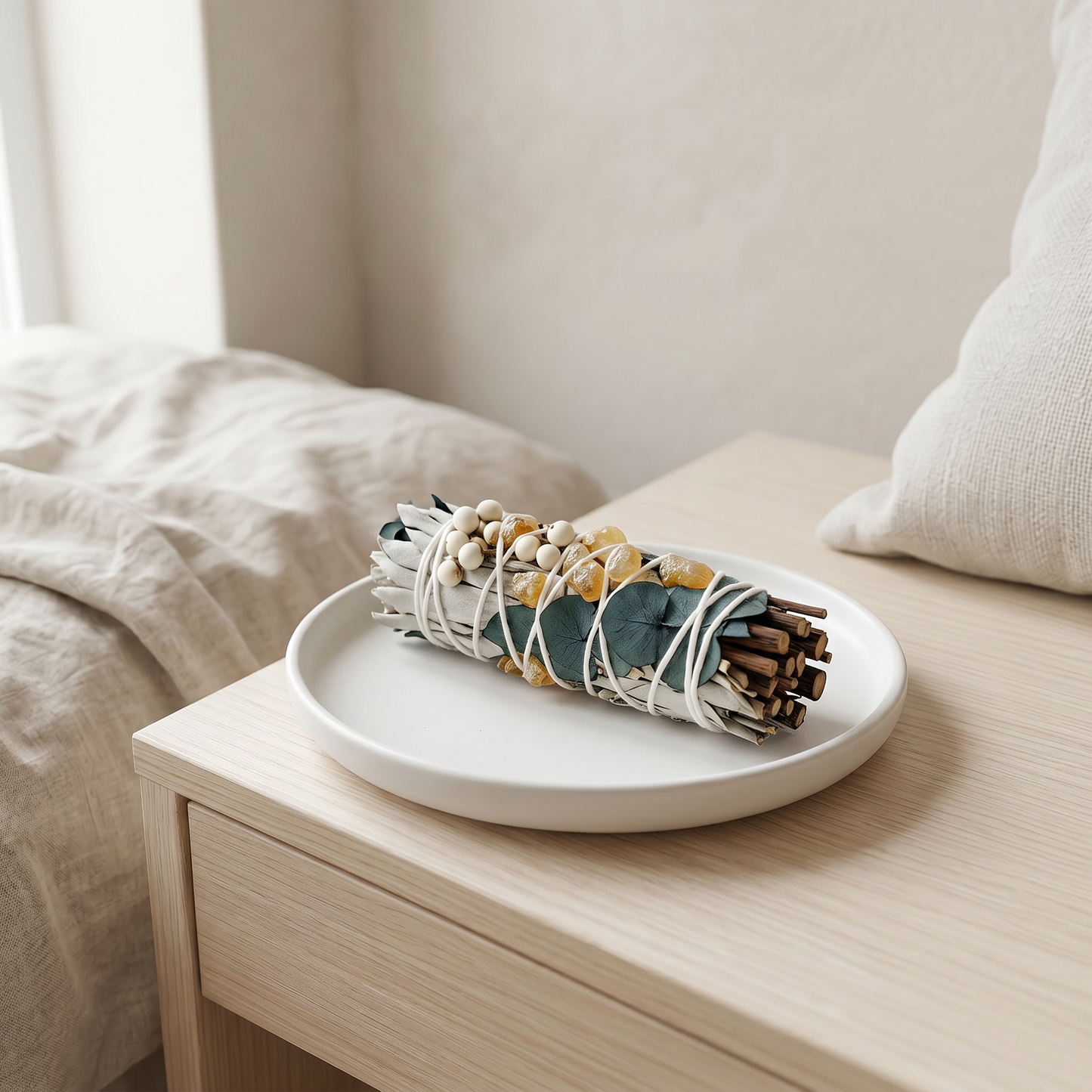White Sage & Copal Smudge Stick | Eucalyptus & Tallow Berries | Bedside Calm Ritual Lifestyle | Sunsum®