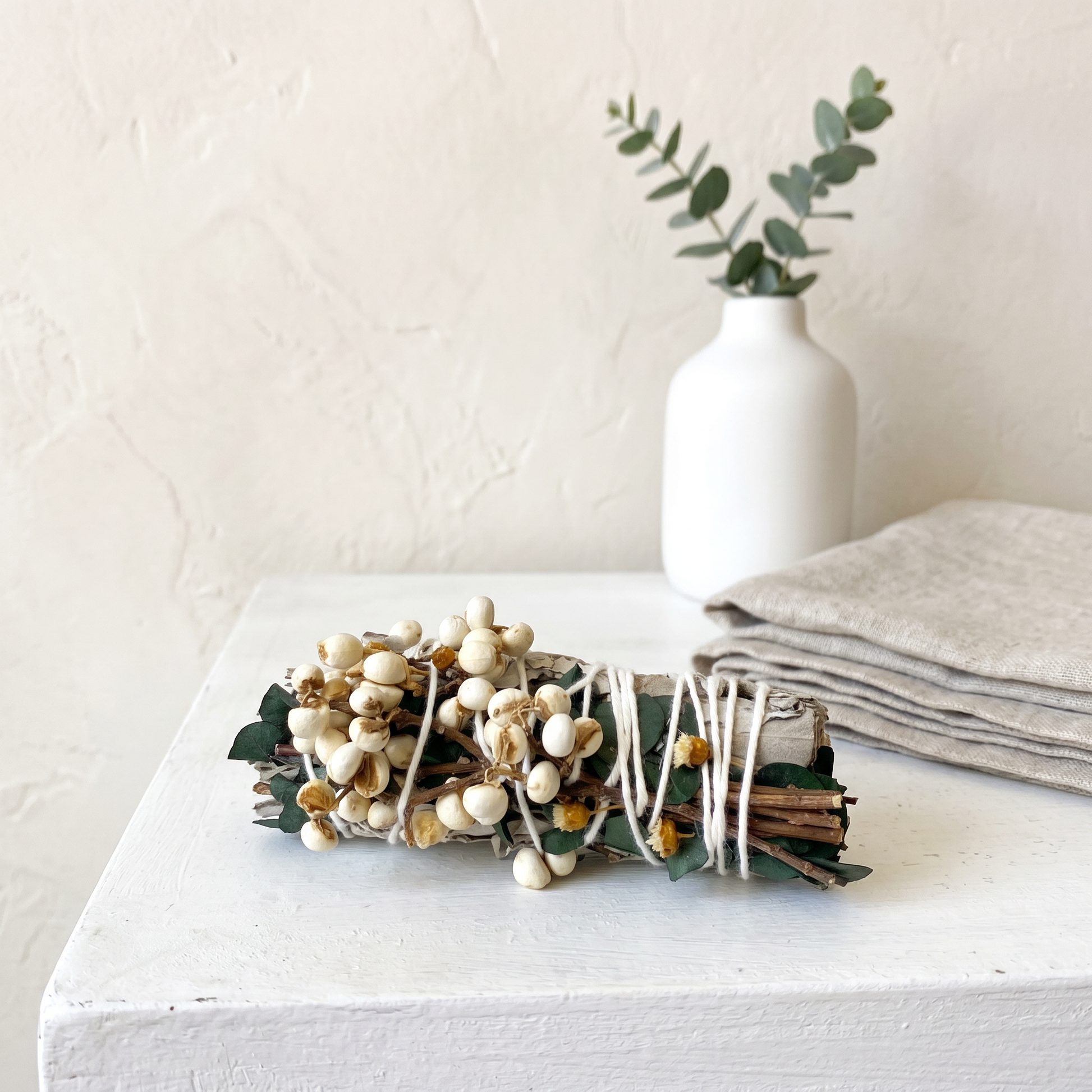 White Sage & Copal Smudge Stick | Eucalyptus & Tallow Berries | Entry Console Wellness Lifestyle | Sunsum®