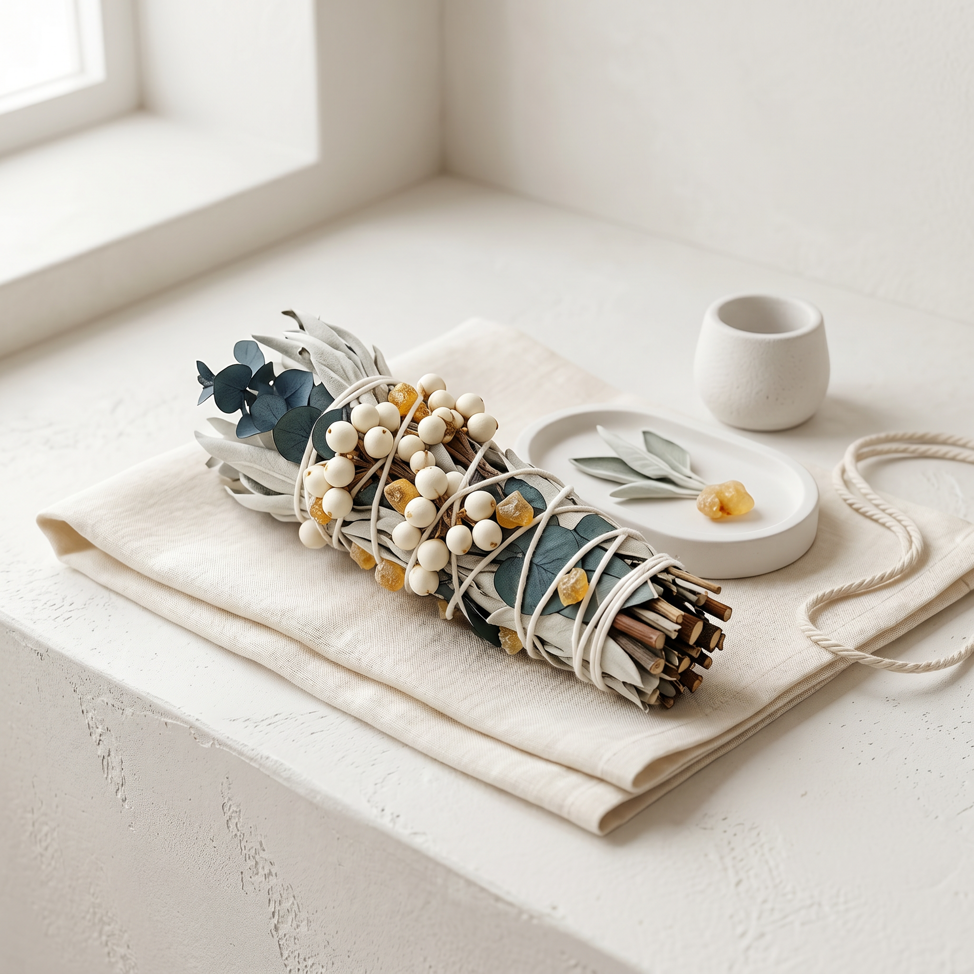 White Sage & Copal Smudge Stick | Eucalyptus & Tallow Berries | Gift Set with Gypsum Collection | Sunsum®