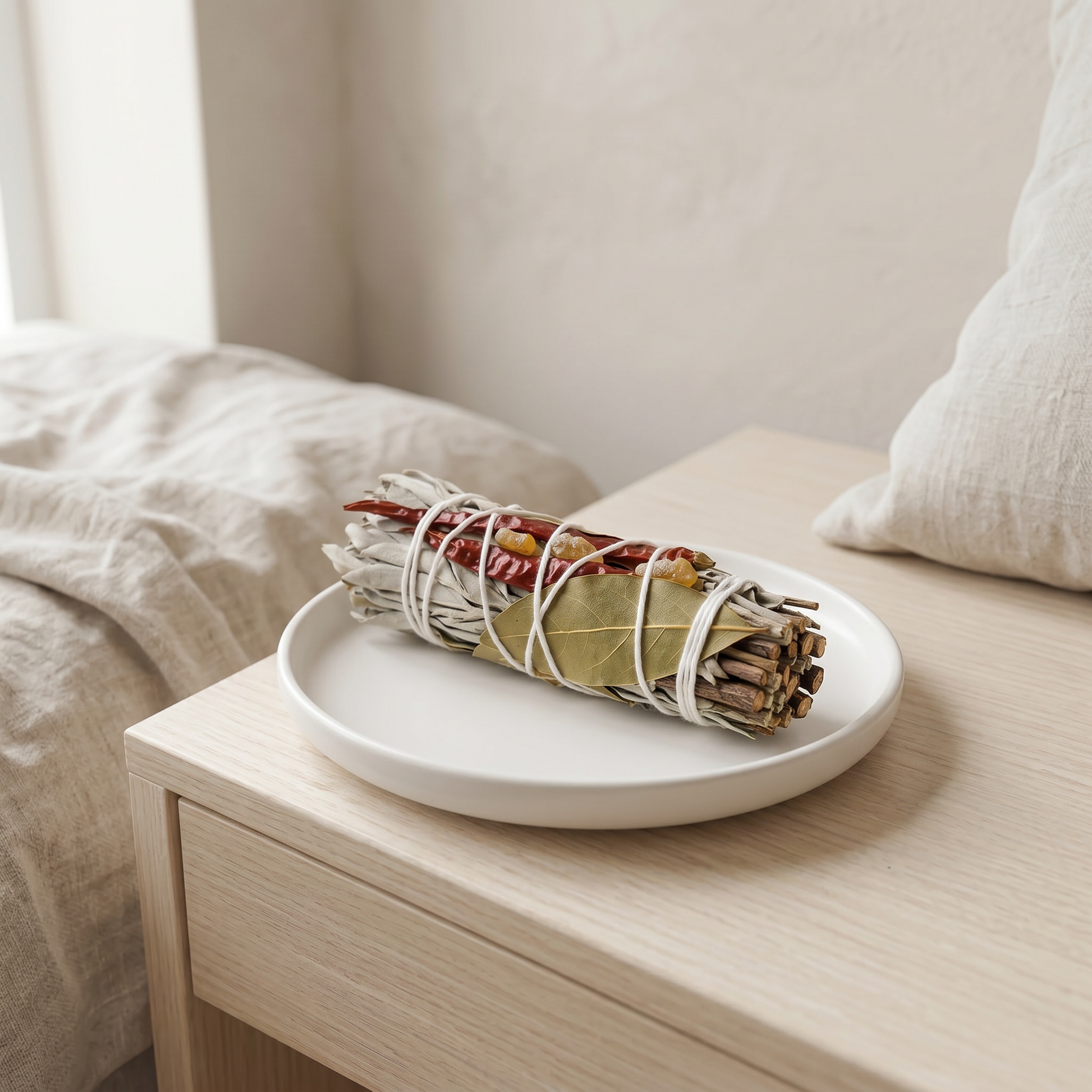 White Sage & Copal Smudge Stick | Red Chili & Bay Leaves | Bedside Protection Ritual Lifestyle | Sunsum®