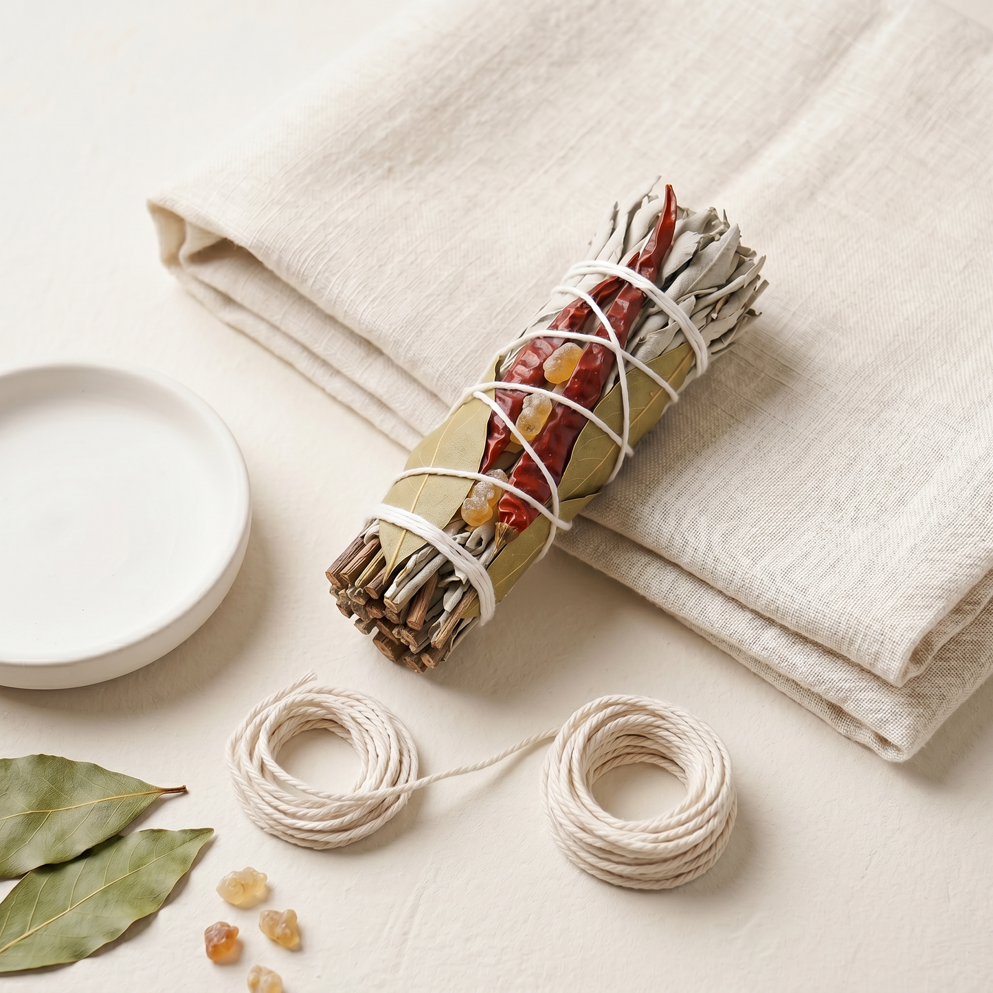 White Sage & Copal Smudge Stick | Red Chili & Bay Leaves | Gift Set with Gypsum Collection | Sunsum®