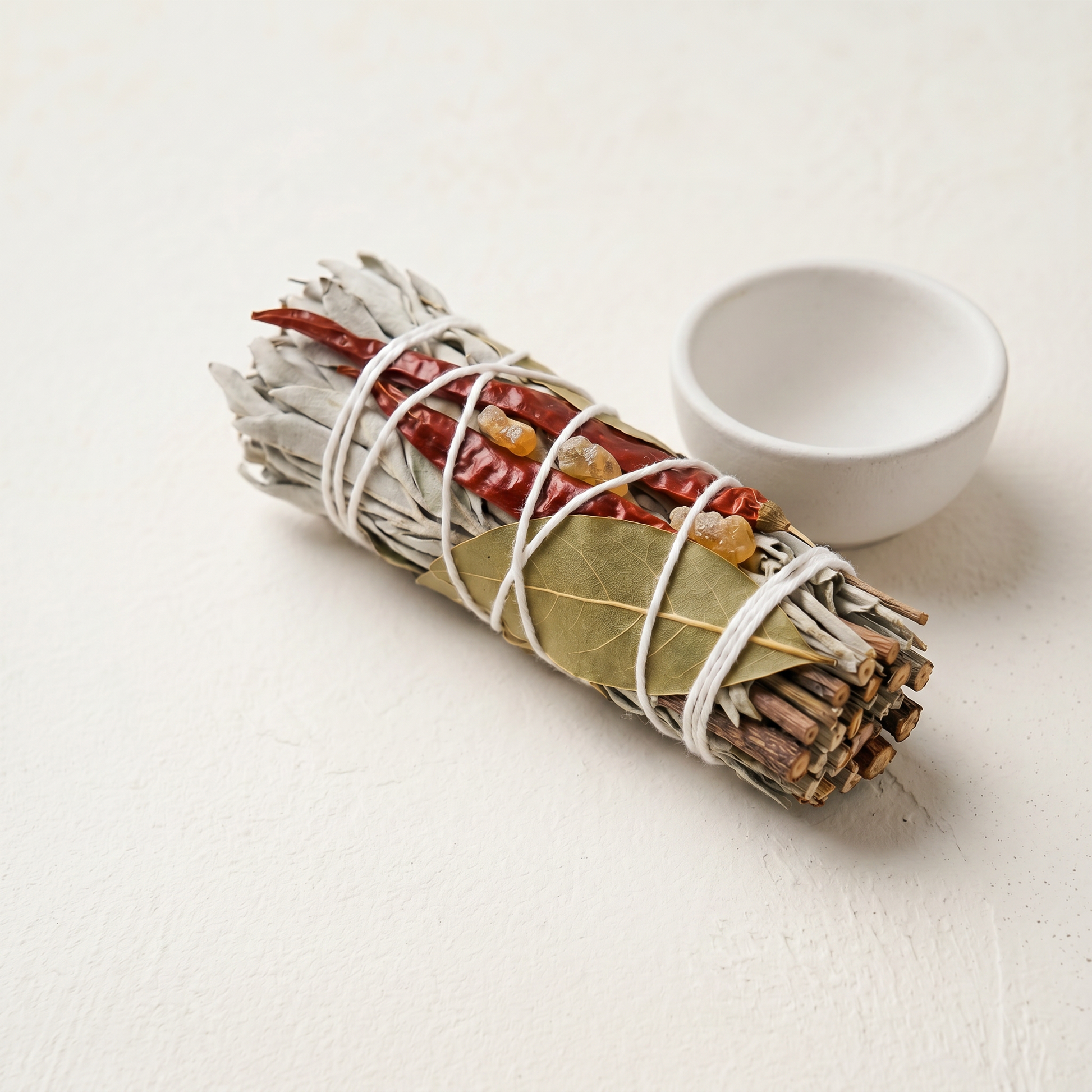 White Sage & Copal Smudge Stick | Red Chili & Bay Leaves | Ritual Vessel Pairing | Sunsum®