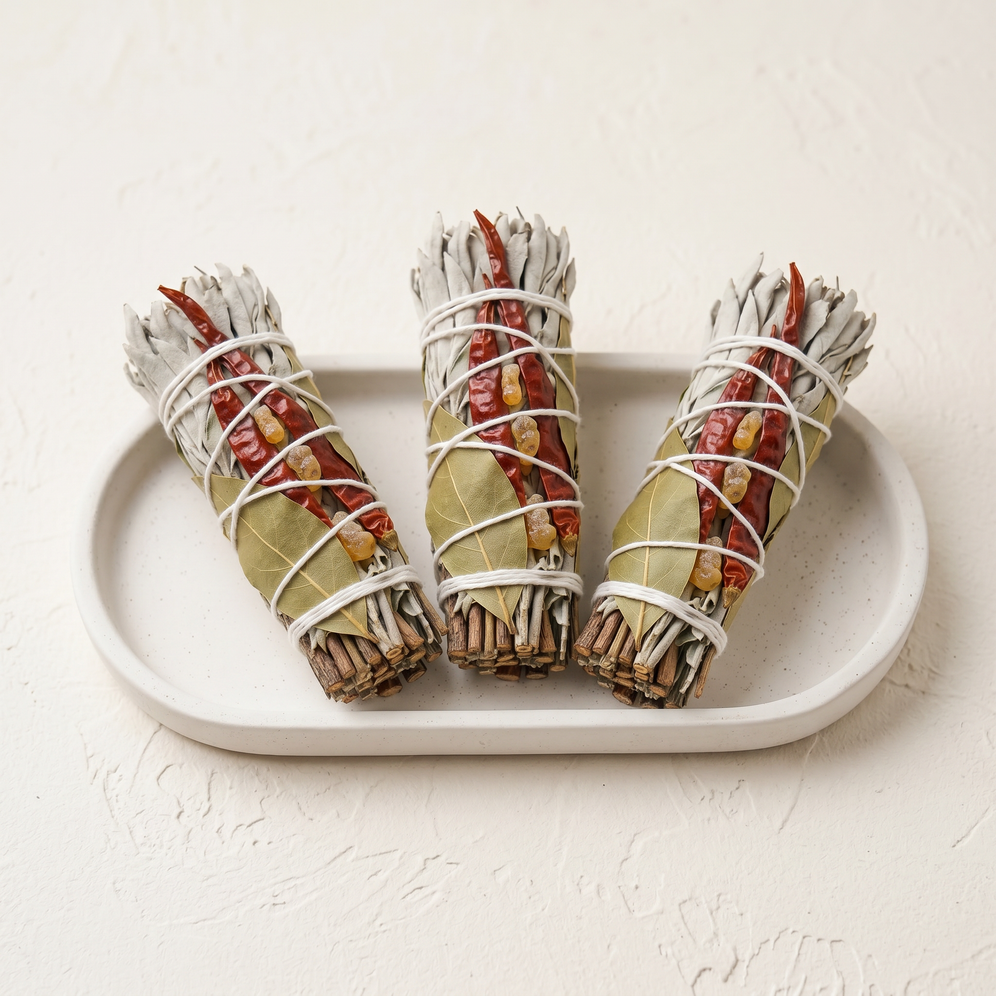 White Sage & Copal Smudge Stick | Red Chili & Bay Leaves | Three Sticks Studio | Sunsum®