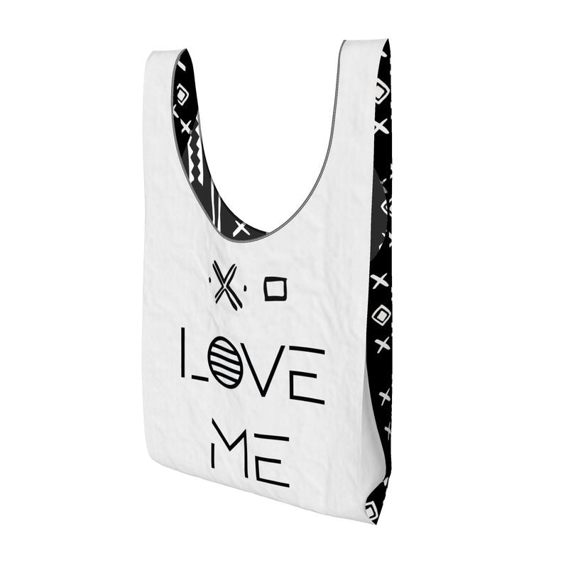Duality Gear, Love Me, Black & White Mudcloth, Parachute Shopping Bag Sunsum®