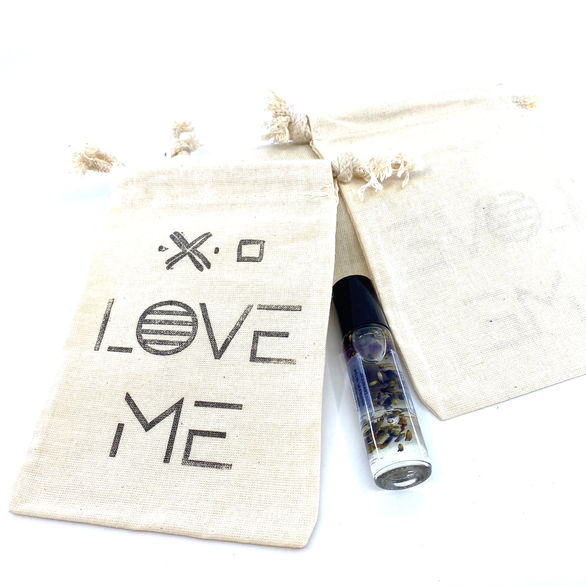 Hand Stamped, Love Me, Cotton Drawstring Pouches 4" x 6" Sunsum®