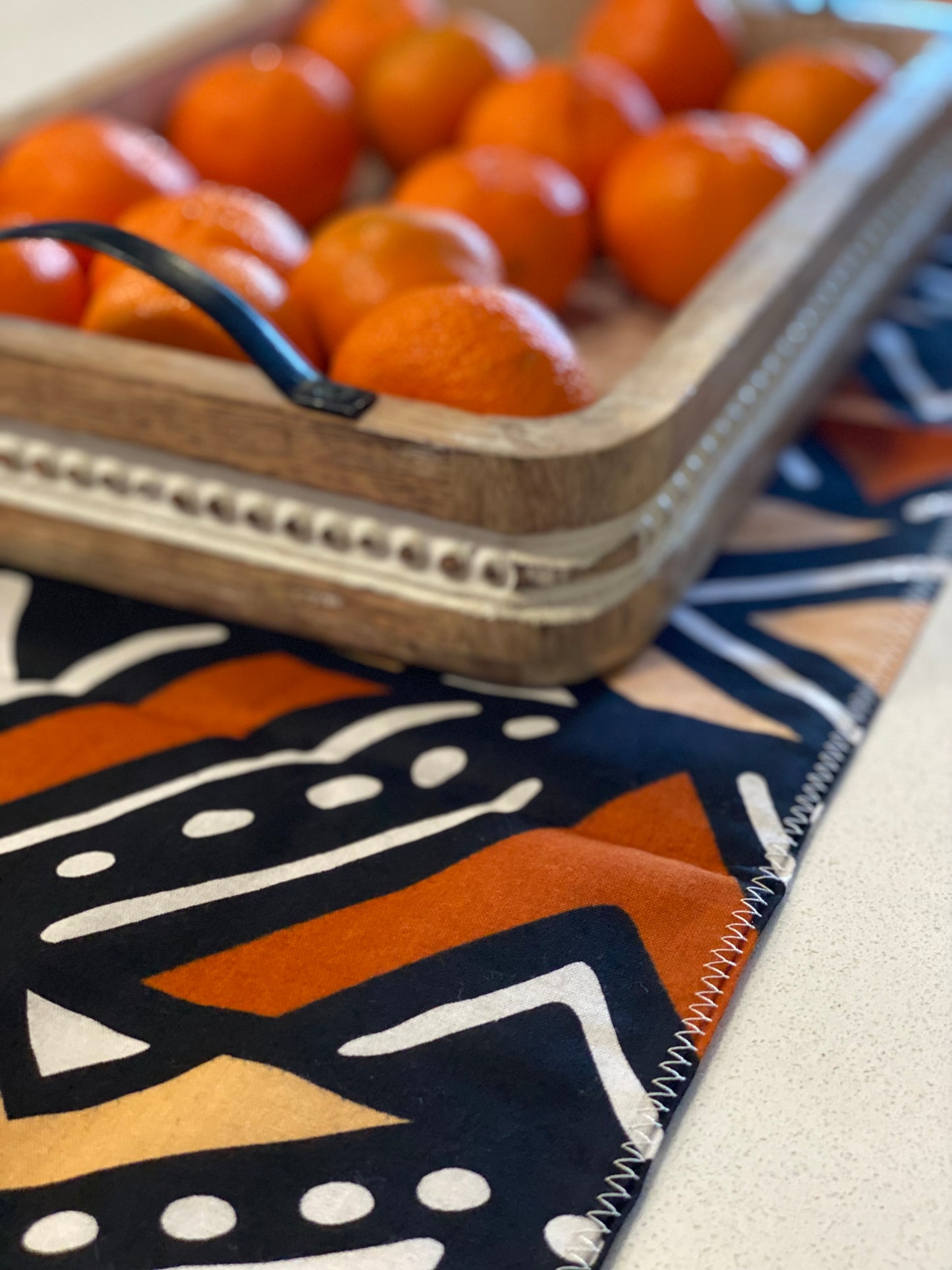 Handmade, Coffee Table Runner, Orange Bologan, Wax Print Mashona