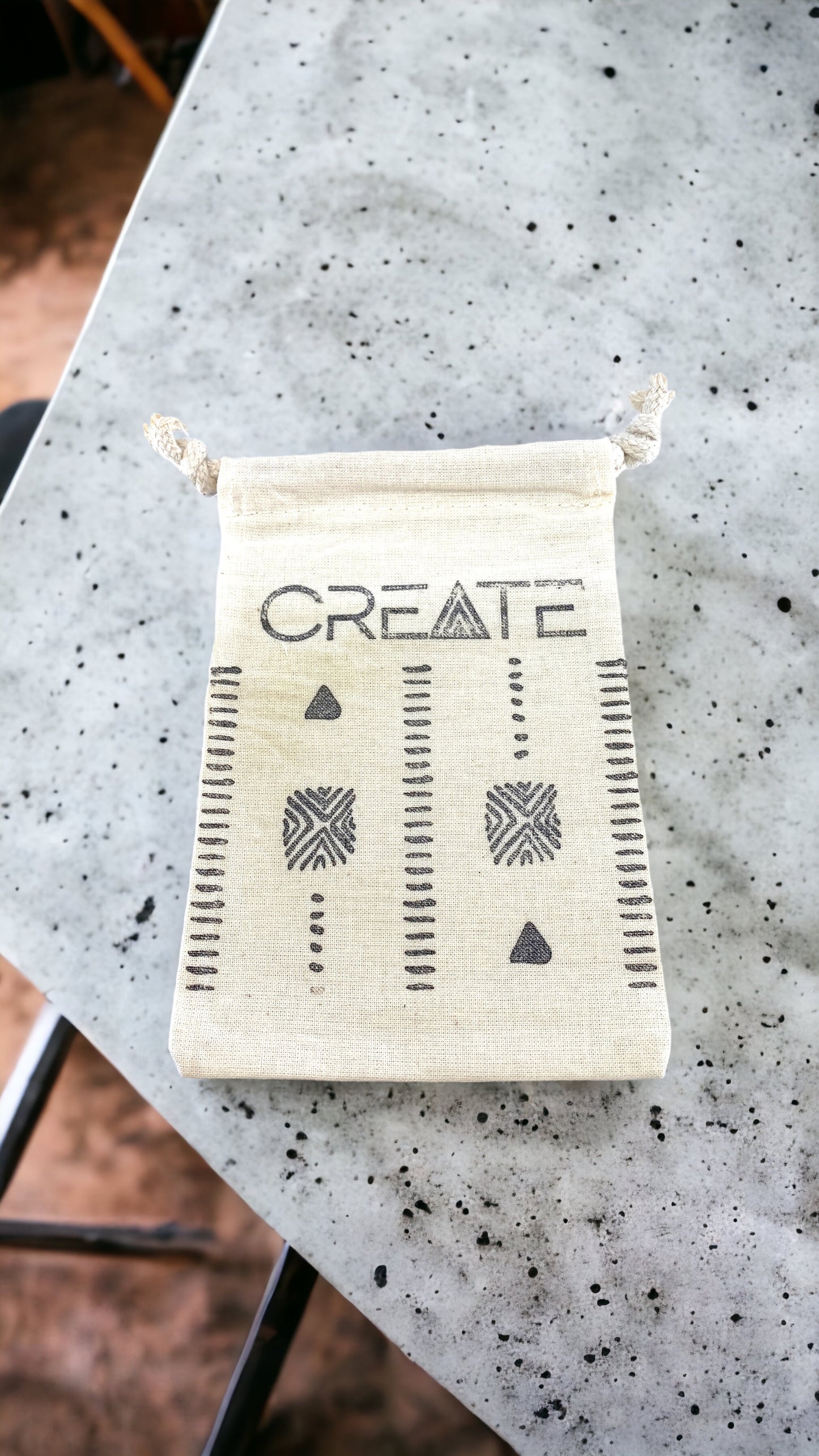 Hand Stamped, Create, Cotton Drawstring Pouches 4" x 6"
