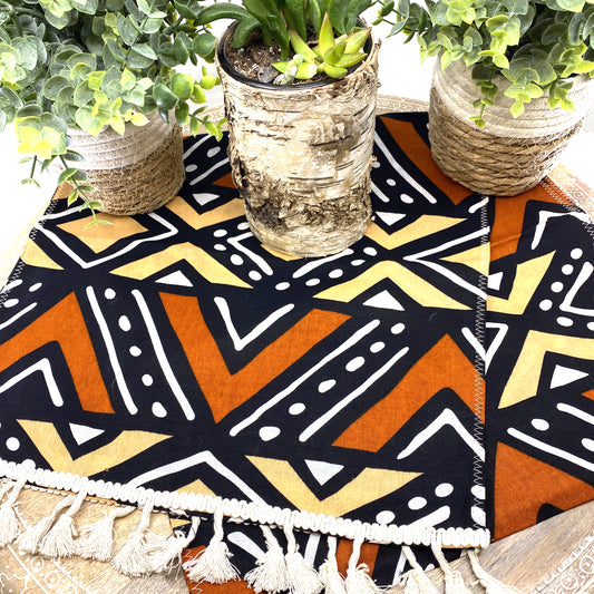Handmade, Coffee Table Runner, Orange Bologan, Wax Print Mashona