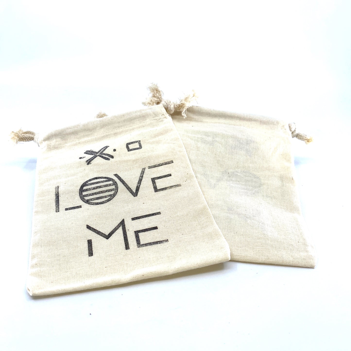 Hand Stamped, Love Me, Cotton Drawstring Pouches 4" x 6" Sunsum®