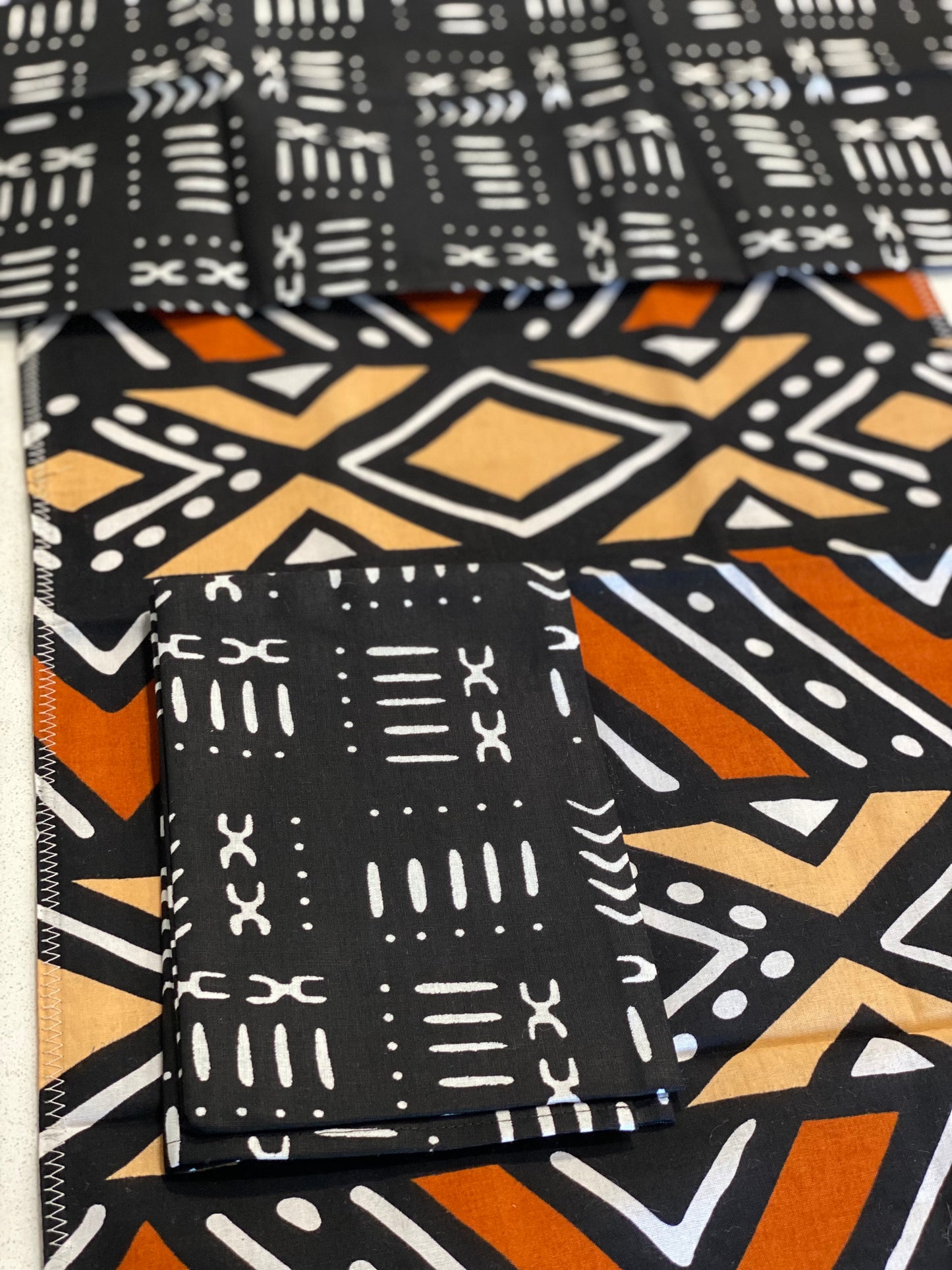 Handmade, Coffee Table Runner, Orange Bologan, Wax Print Mashona