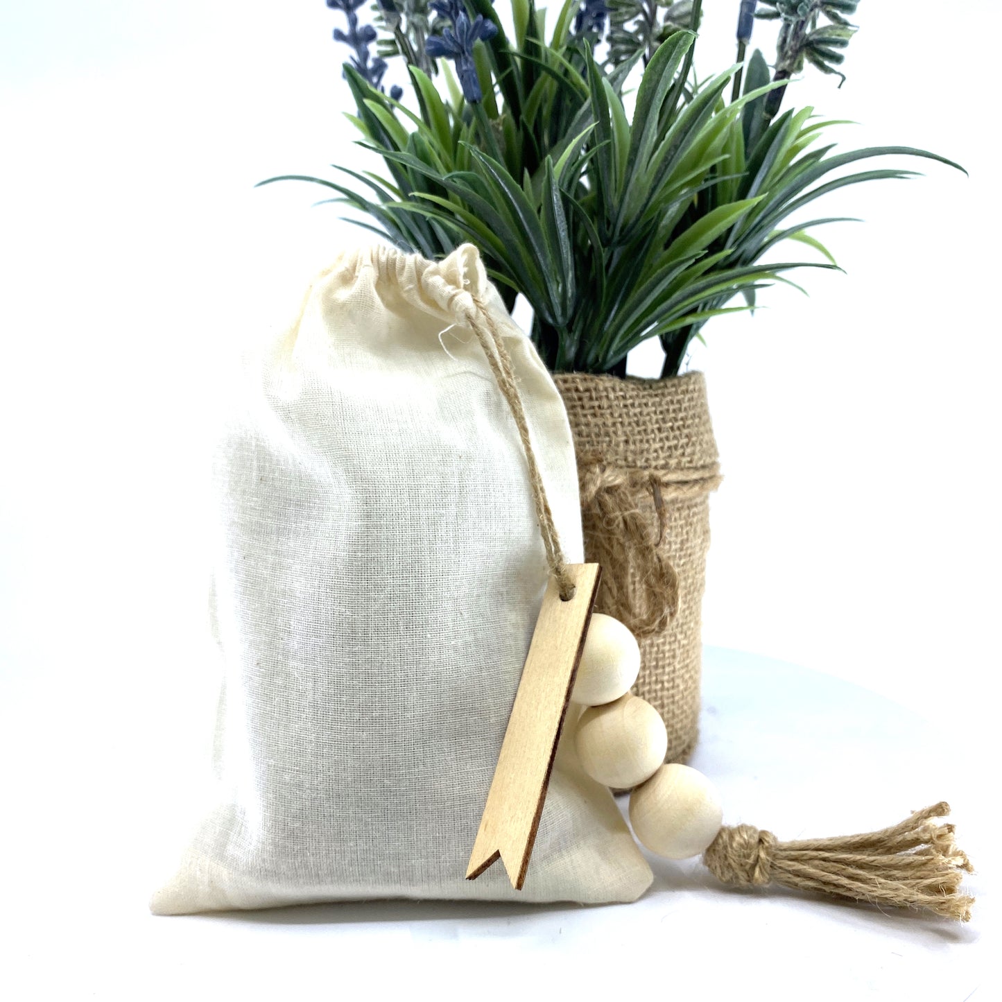 100% Naturally Dried Chamomile Flowers, Jute & Wooden Beaded Drawstring Sack, 1/2 oz Sunsum®