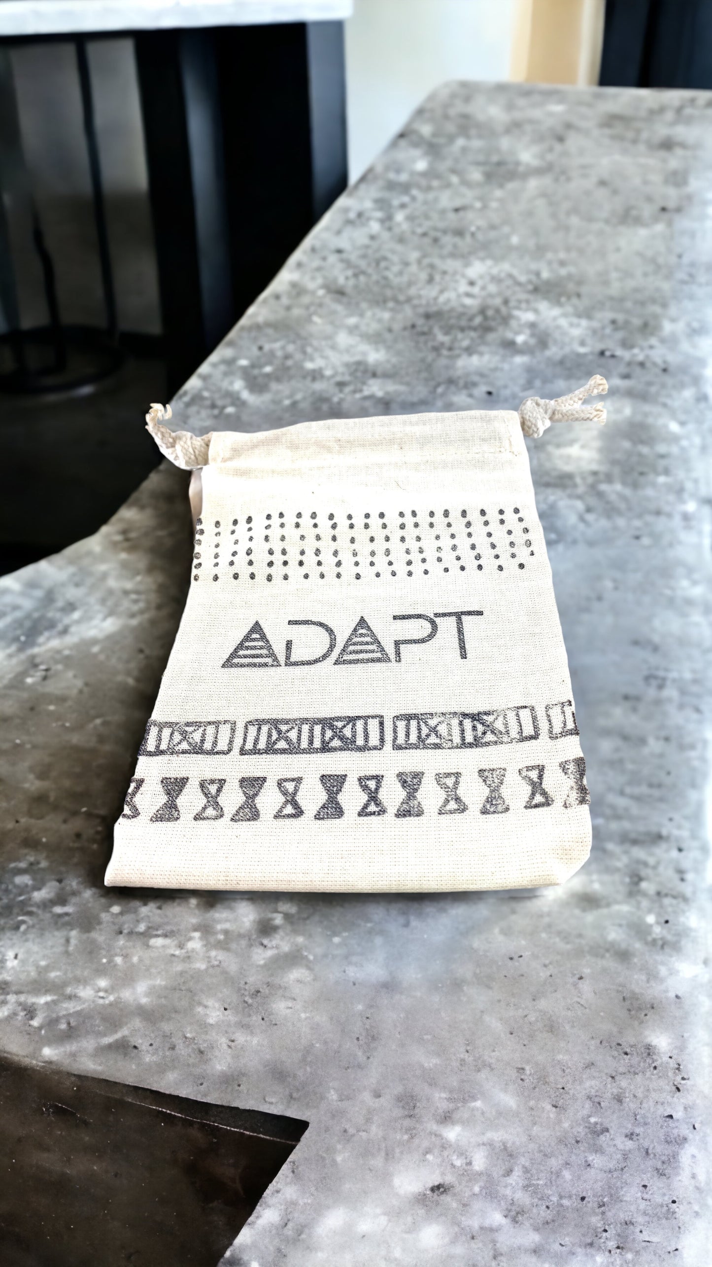 Hand Stamped, Adapt, Cotton Drawstring Pouches 4" x 6"