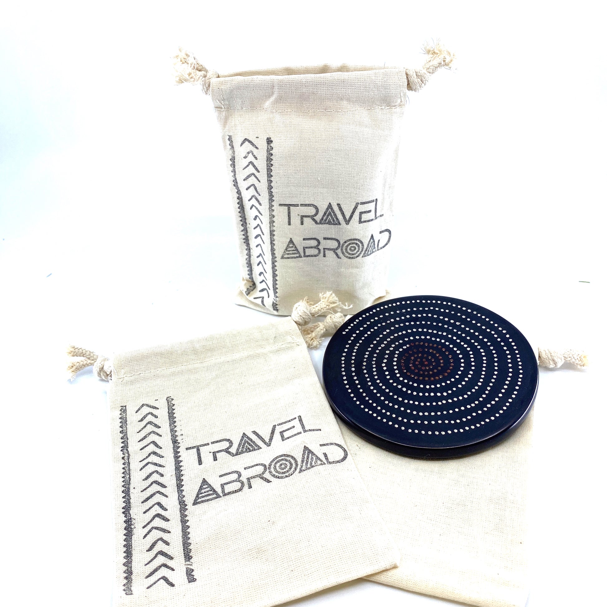Hand Stamped, Travel Abroad, Cotton Drawstring Pouches 4" x 6" Sunsum®
