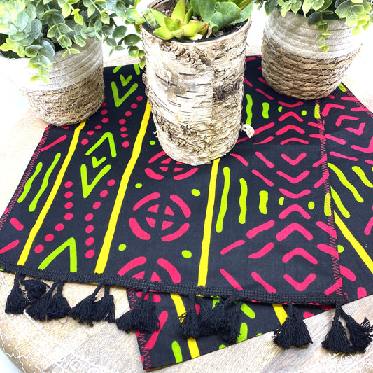 Handmade, Coffee Table Runner, Pink & Green, Wax Print Mashona