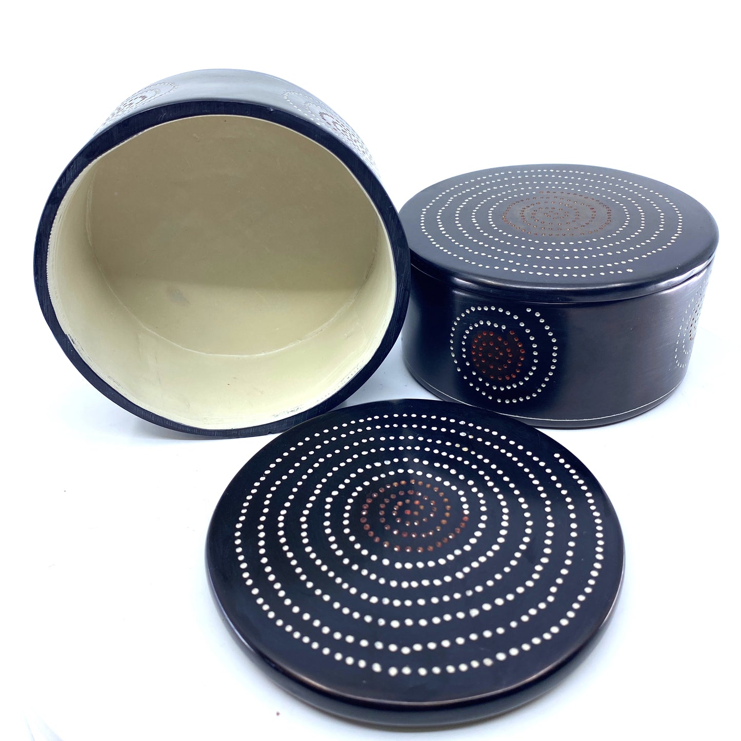 Handmade Black Stone Maasai Medallion, 4" Round Soapstone Jewelry Box Swahili Modern