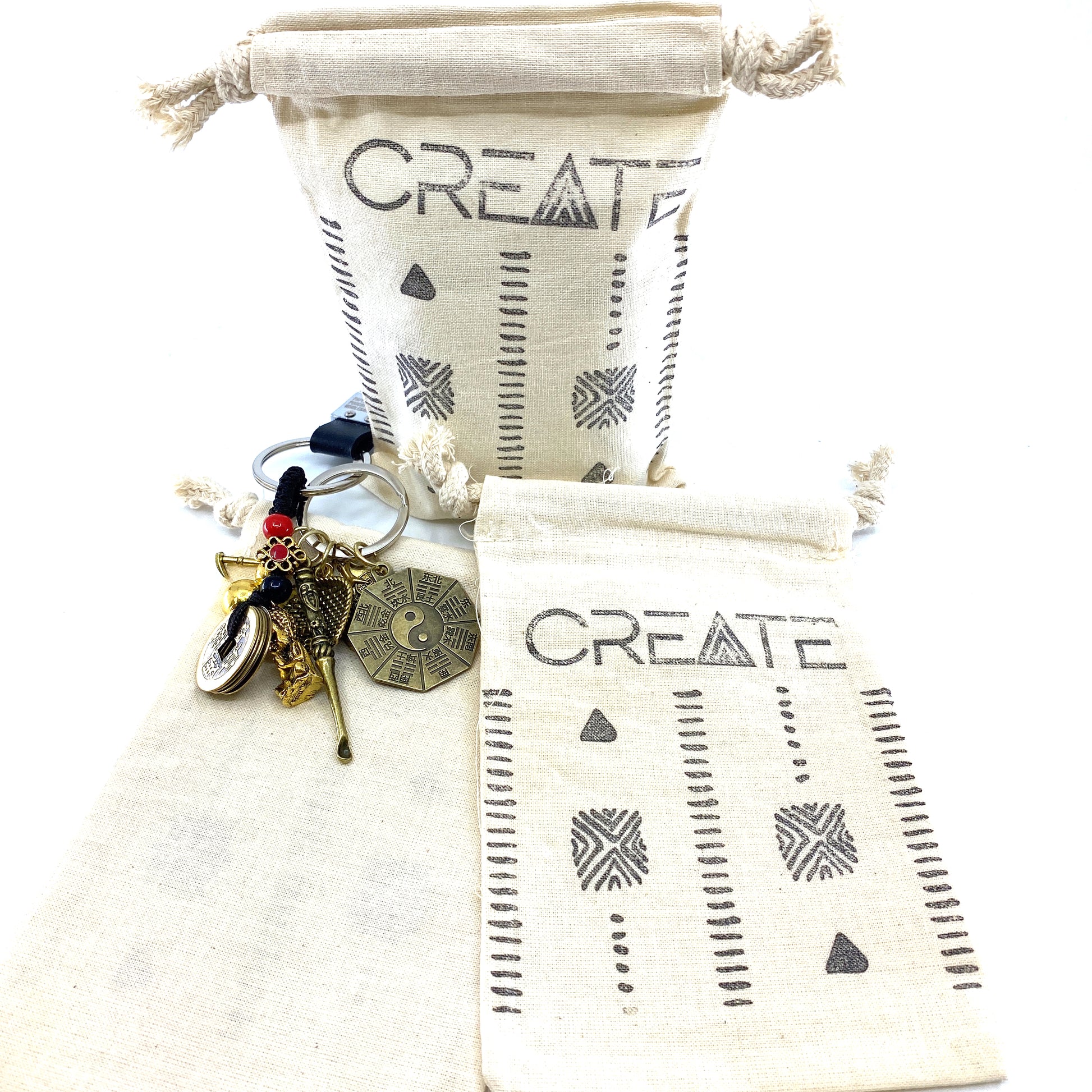 Hand Stamped, Create, Cotton Drawstring Pouches 4" x 6" Sunsum®